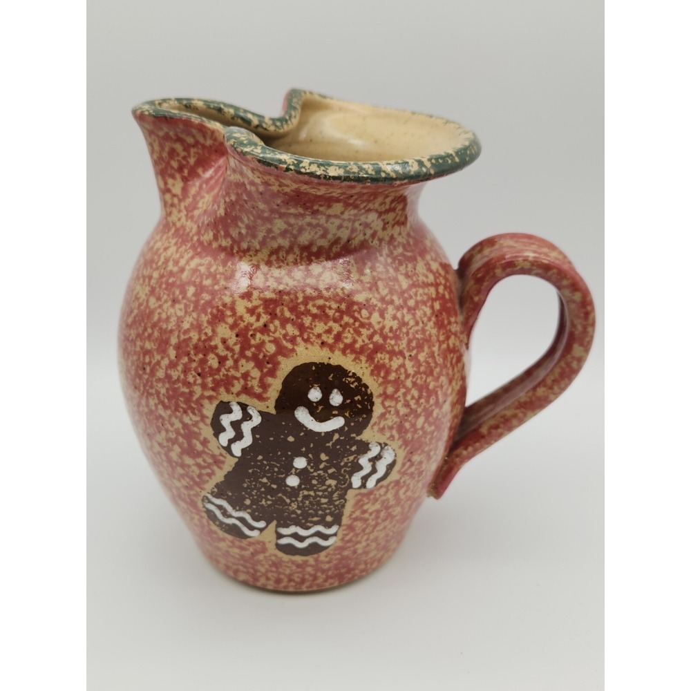 Christmas Pitcher Three Rivers Pottery Stoneware Hand Painted Snowman 1999